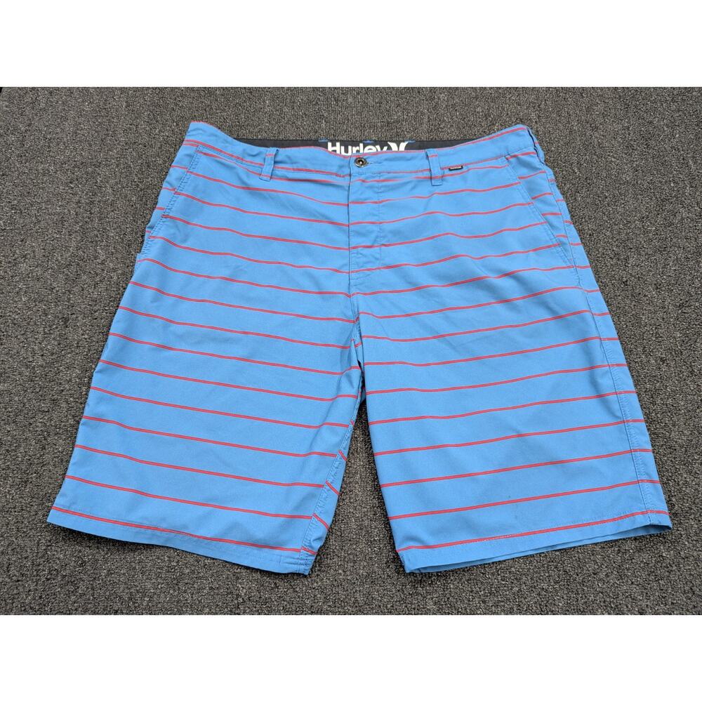 Hurley Phantom Blue Red Striped Chino Golf Performance Stretch Shorts Size 38
